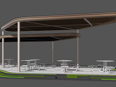Outdoor Pergola With Shade Roof And Tables Chairs For Leisure Space 3d model