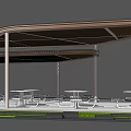Outdoor Pergola With Shade Roof And Tables Chairs For Leisure Space
