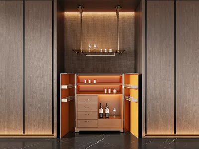 Elegant Modern Wine Cabinet With Built in Design LED Lighting And Wooden Shelves 3d model