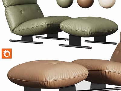 Modern Leather Leisure Chair With Ottoman In Green Brown And Beige Colors 3d model