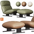 Modern Leather Leisure Chair With Ottoman In Green Brown And Beige Colors