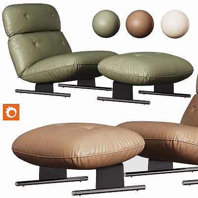 Modern Leather Leisure Chair With Ottoman In Green Brown And Beige Colors 3d model
