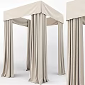 Elegant Bed Canopy Design With Soft Light Beige Flowy Draped Curtains And Fabric 3d model