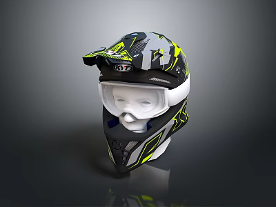 Black Yellow White Motorcycle Helmet With Graphic Design And Protective Visor 3d model