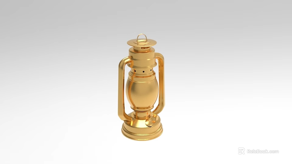 Gold Candle Lamp With Handle And Metallic Texture Vintage Design Stable Base 3d model 