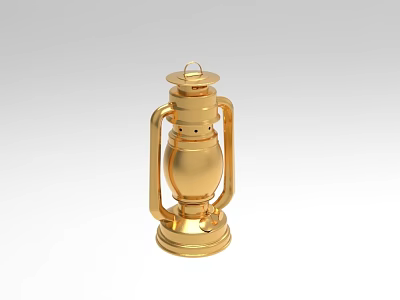 Gold Candle Lamp With Handle And Metallic Texture Vintage Design Stable Base 3d model