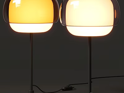Modern Table Lamps With Dome Shaped Glass Shades Black Pole Yellow White Light 3d model