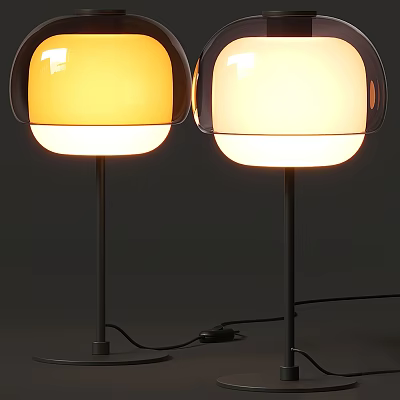 Modern Table Lamps With Dome Shaped Glass Shades Black Pole Yellow White Light 3d model