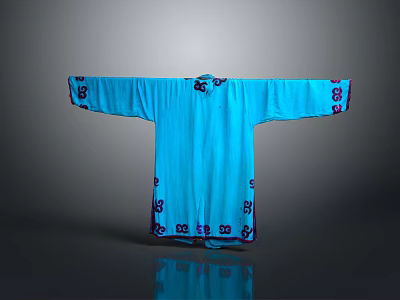 Elegant Traditional Blue Robe With Wide Sleeves And Purple Floral Patterns 3d model