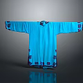 Elegant Traditional Blue Robe With Wide Sleeves And Purple Floral Patterns