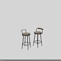 Modern Bar Stools With Black Metal Frame And Gray Upholstered Seat