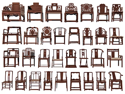 Leisure Chairs Traditional Chinese Wooden Design Various Styles With Carved Backrest And Armrest 3d model