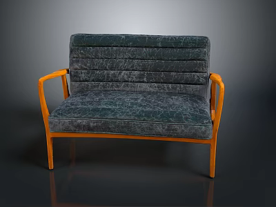 Modern Teal Upholstered Pleated Sofa With Orange Metal Armrests And Legs 3d model