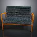 Modern Teal Upholstered Pleated Sofa With Orange Metal Armrests And Legs