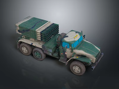 Military Heavy Duty Truck With Green Camouflage Multiple Rocket Launcher System Design 3d model
