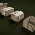 Cardboard Boxes Arranged with Open and Closed Lids and Shipping Labels