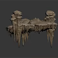 Wood and Stone Sculptural Decorative Table with Irregular Rock Like Texture Design 3d model