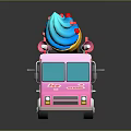 Pink Ice Cream Truck With Giant Cone Sign And Striped Awning Decorations