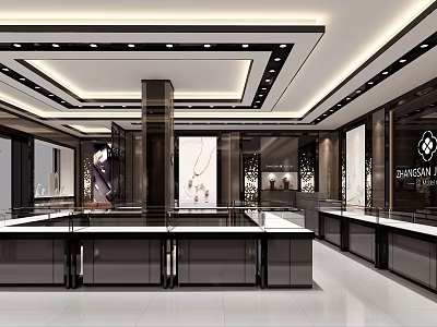 Elegant Modern Jewelry Store Interior With Glass Display Counters And Lighting 3d model