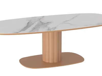 Modern Outdoor Table With White Marble Top Copper Cylindrical Legs And Oval Base 3d model