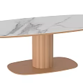 Modern Outdoor Table With White Marble Top Copper Cylindrical Legs And Oval Base 3d model