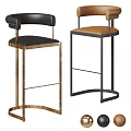 Modern Bar Stools With Black Brown Seats And Metal Frame Design 3d model