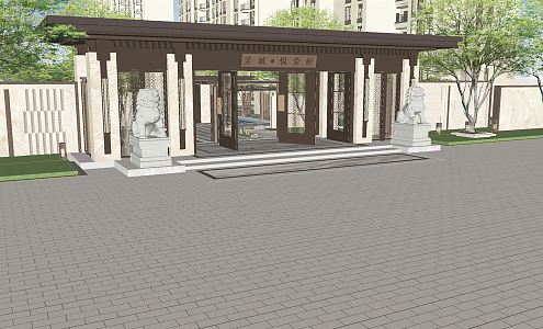 New Chinese Style Gate Residential Area Landscape 3d model