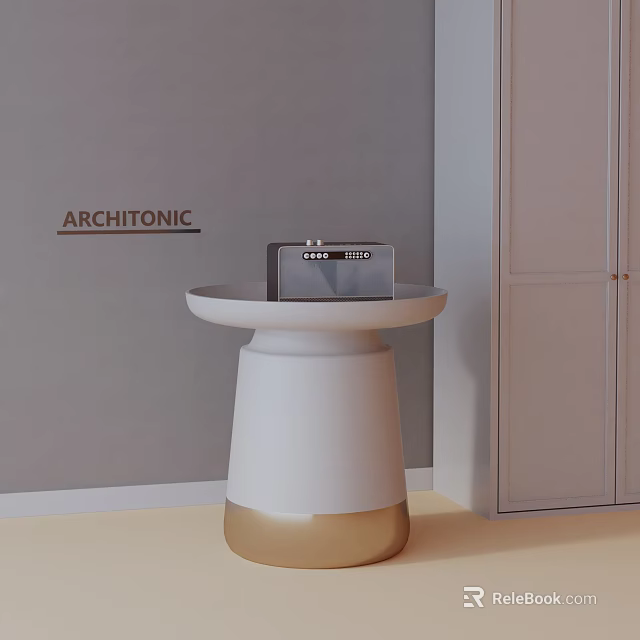 Modern Minimalist Side Table With Round White Top And Gold Base 3d model 