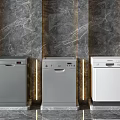 Modern Kitchen Dishwashers in Gray Silver White with Marble Wall and Accent Lighting 3d model