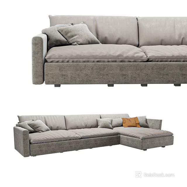 Modern Gray Sectional Sofa With L Shaped Design And Comfortable Pillows 3d model