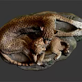 Cheetah Sculpture Featuring Mother and Cub with Green Grass Base and Detailed Texture