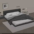 Double Bed With Black Leather Headboard White Pillows Black Comforter And Nightstand Table Lamp
