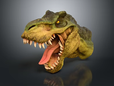 Realistic Reptile Head Model With Open Mouth Sharp Teeth And Tongue On Gray Background 3d model