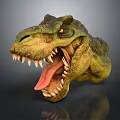 Realistic Reptile Head Model With Open Mouth Sharp Teeth And Tongue On Gray Background