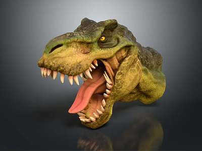 Realistic Reptile Head Model With Open Mouth Sharp Teeth And Tongue On Gray Background 3d model