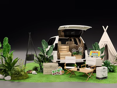 Commercial Equipment Transportation Vehicle With Outdoor Camping Setup And Storage Boxes 3d model