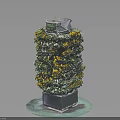 Layered Vertical Plant Tower with Yellow White Flowers and Metal Base Structure