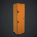 Orange Tall Cabinet With Double Doors And Metal Hinges Simple Design