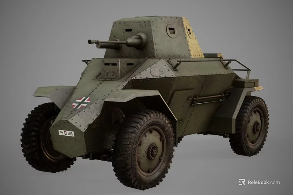 Classic Vintage Wheeled Military Tank With Green Body Insignia And Number 231 3d model 