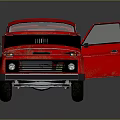 Red Small Car With Open Hood And Doors Showing Engine Interior 3d model