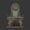 Antique Fireplace With Intricate Carvings And Circular Top Decor In Classic Vintage Style Design