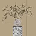 Elegant Flower Vase With Dried Branches On Marble Pedestal And Light Beige Wall