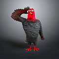 Cartoon Turkey Character With Red Head Black Feathers Raised Wing And Red Feet