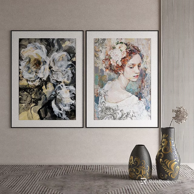 Abstract Paintings Wall Art Decor With Framed Floral And Portrait Designs 3d model 