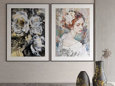 Abstract Paintings Wall Art Decor With Framed Floral And Portrait Designs 3d model