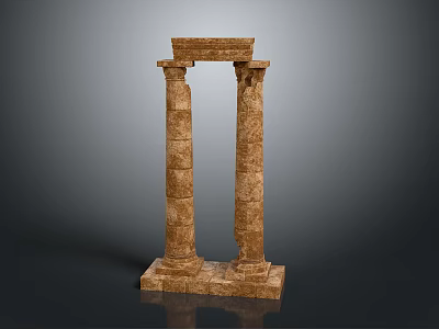 Ancient Greek Roman Style Brown Stone Pillar Structure With Two Columns And Top Beam 3d model