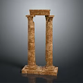 Ancient Greek Roman Style Brown Stone Pillar Structure With Two Columns And Top Beam