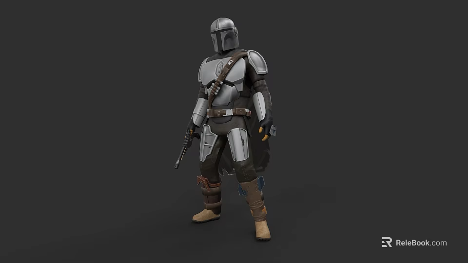 Mandalorian Game Movie Character in Silver Armor with Blaster and Helmet 3d model 