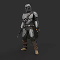 Mandalorian Game Movie Character in Silver Armor with Blaster and Helmet