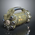 Military Weapon Design With Metallic Body Radioactive Symbol Multiple Circular Components And Handle